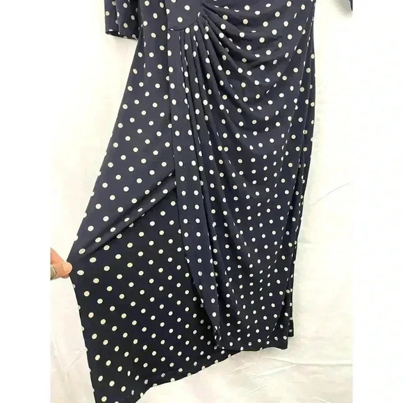 Dark Blue Polka Dot Sheath Wrap Dress Jersey Connected Apparel Sz 6 - Picture 5 of 9